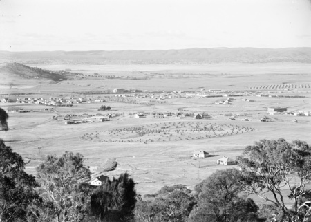 View from Red Hill across Manuka and Kingston to Duntroon. Collins Park in foreground.