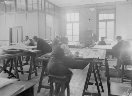 Draftsmen's office with seven draftsmen at work - Acton offices