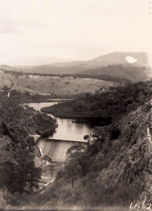 View of Cotter Dam from high up south hillside