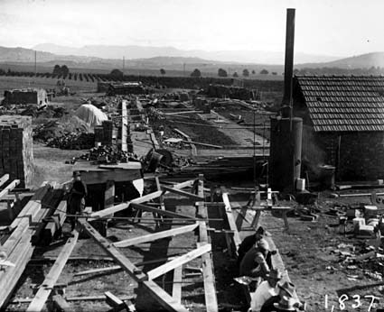 Weston Creek Sewerage Treatment Works under construction with donkey boiler