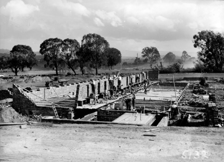 Preparing the  foundations for the 'South' building for CSIR on Clunies Ross Street, Black Mountain, to be occupied by Divisions of Economic Botany and Economic Entemology.