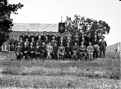 Group of men at St John's Church, Constitution Avenue, Reid