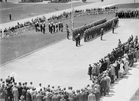 Armistice Day Ceremony with the Royal Military College Cadets on parade in front of Parliament House obseving one minute's silence.