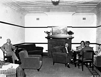 Brassey House,  sitting room with card  players, Macquarie Street, Barton