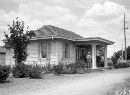 Social Service Association Offices, Acton. Weather station at the rear.