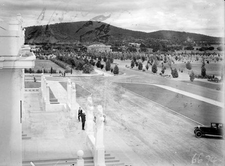View towards Albert Hall and Black Mountain from the front of Parliament House.
