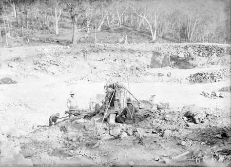 Workman in the excavation of the reservoir at Black Mountain.