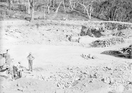 Workman in the excavation of the reservoir at Black Mountain.