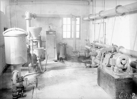 Plant room, pumps and filters, at Manuka swimming pool.