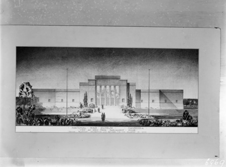 Perspective drawing of a proposed Australian War Memorial (National War Museum).