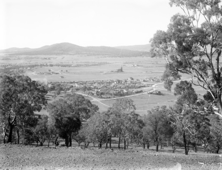 View from Red Hill over Forrest and Capital Hill to Mt Ainslie. St Andrews Presbyterian Church in centre.
