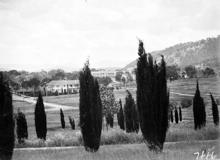 View of Black Mountain from City Hill over Beauchamp House and the Australian  Institute of Anatomy, Acton.