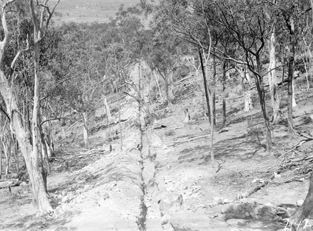 Black Mountain Reservoir. Pipe line trench to reservoir.
