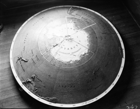 Model of a Relief Map of the Antarctic Continent. Progress of exploration in the Antarctic on display in Parliament House shows Australian Dependency. Presented by Sir Macpherson Robertson.