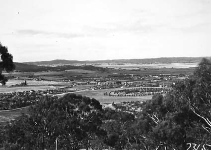 View from Red Hill over Collins Park, Forrest, Manuka and Kingston to Duntroon. StAndrews Church on left