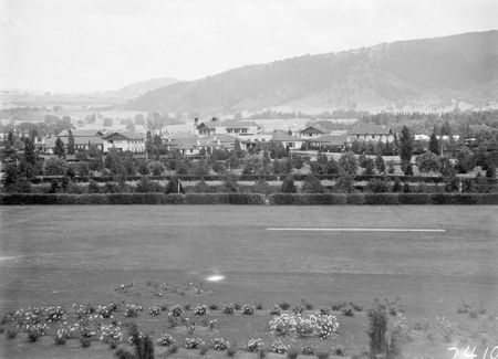 Hotel Canberra from Parliament House. Black Mountain behind.