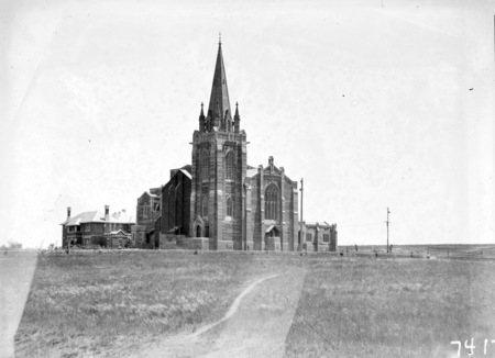 St Andrew's Presbyterian Church, St. Andrews House on the left. State Circle, Forrest.
