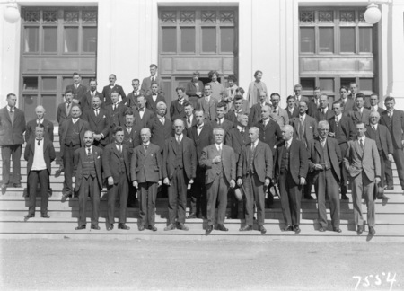Parliament House staff on the front steps of Parliament House.