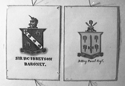 Photos of a collection of English Coats of Arms. Sir H C Ibbetson, Baronet and Jeffry Paul, Esq