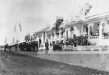 Armistice Day - RMC [Royal Military College] Cadets parading outside Parliament House (double exposure)