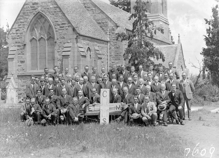 Opening of Church of England Mens Society. Group of Delegates in grounds of St John's Church.