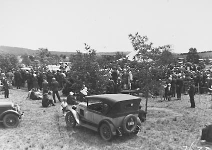 Catholic pilgrimage to Canberra - Part of crowd at St Christopher Convent School. Altar on the left