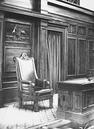 Parliament House Senate Chamber. President of the Senate's chair, presented by the Canadian Government