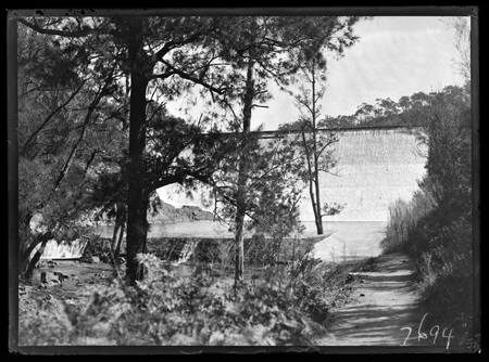 Cotter Dam wall spillway and stilling pond.